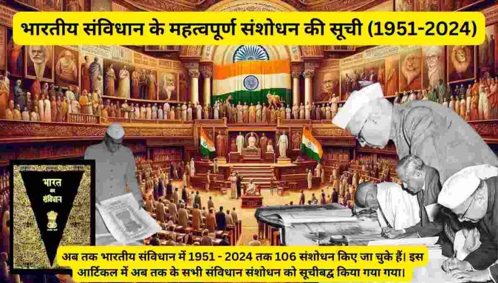 Amendments of Indian Constitution - AI image संविधान की पुस्तक, संसद भवन और संशोधन प्रक्रिया को दर्शाती एआई छवि