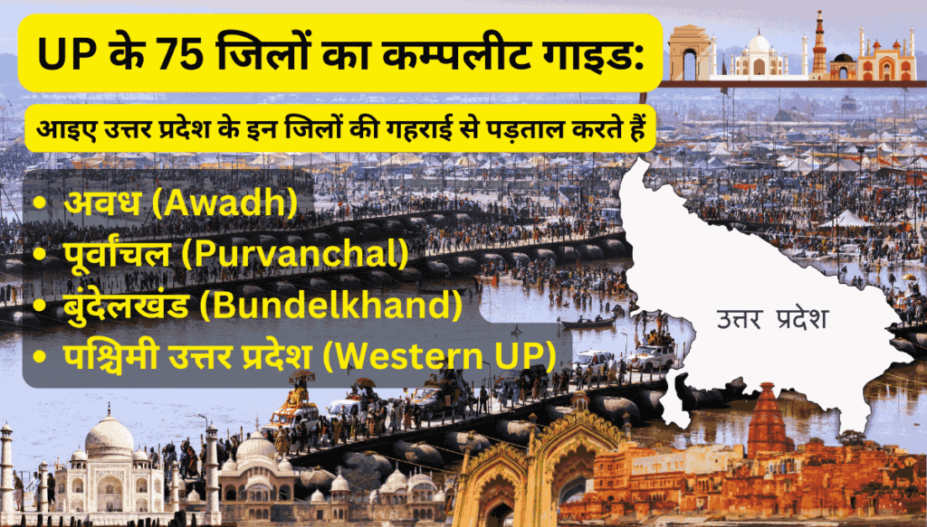 UP के 75 जिलों का सम्पूर्ण परिचय: इतिहास, प्रमुख पर्यटन स्थल, और सांस्कृतिक धरोहरों की जानकारी।